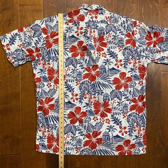Reyn Spooner x Joe Kealoha Vintage Hawaiian Tropical Polo Shirt Red White Blue L - Picture 7 of 7